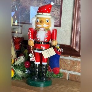 2004 Solid Wood Festive Red Christmas Nutcracker with Santa Hat Limited Edition